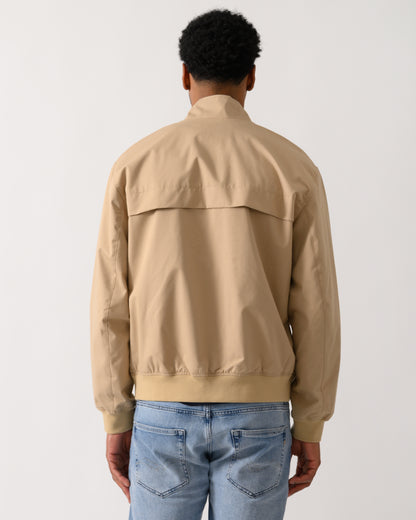 back shot of a Model wearing a Lacoste Lightweight Water-Repellent Twill Mens Harrington Jacket in Viennese 02S