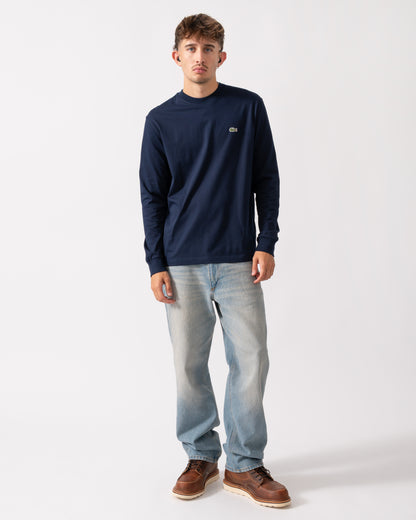 Lacoste Long Sleeved Cotton Mens T-Shirt - Navy Blue 166