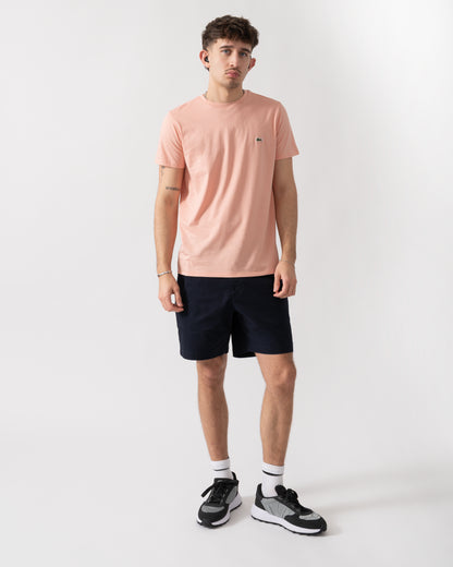 full length shot of model wearing a Lacoste Mens Crew Neck Pima Cotton Jersey T-Shirt in Miami UI2