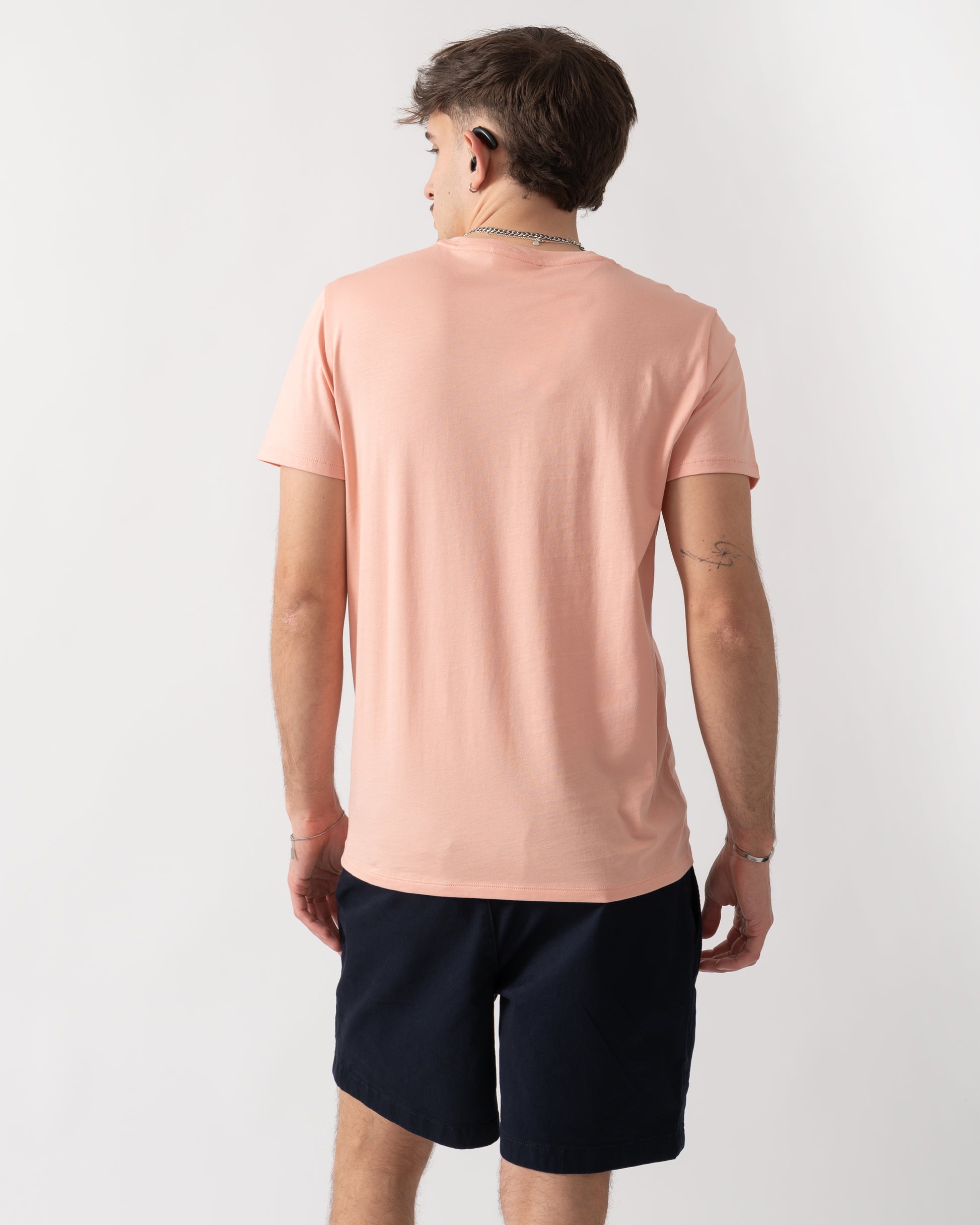 back shot of model wearing a Lacoste Mens Crew Neck Pima Cotton Jersey T-Shirt in Miami UI2