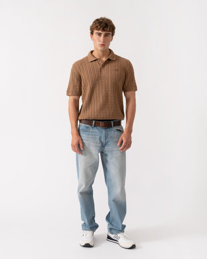 Outfit shot of Lacoste Polo Mens Short Sleeve Sweatshirt - Cookie/Green UQW
