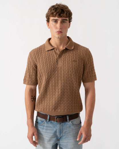 Front of Lacoste Polo Mens Short Sleeve Sweatshirt - Cookie/Green UQW