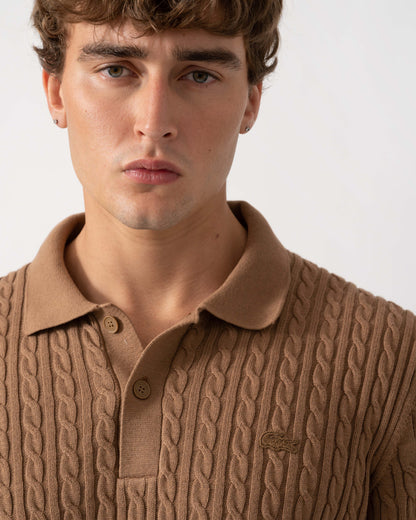 Detail of Lacoste Polo Mens Short Sleeve Sweatshirt - Cookie/Green UQW