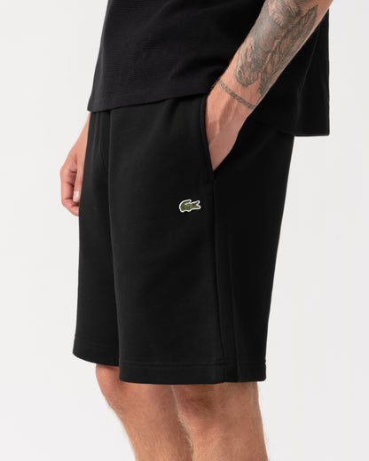 Close up of the Lacoste Regular Fit Mens Fleece Shorts - Black 031
