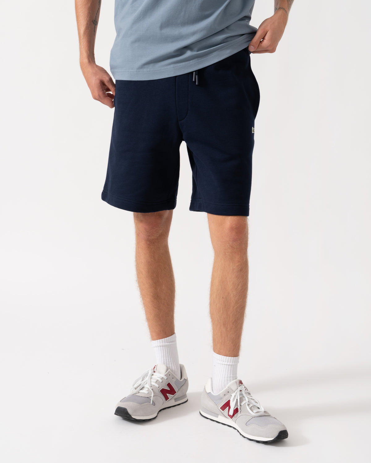 Front of the Lacoste Regular Fit Mens Fleece Shorts - Blue Marine 166