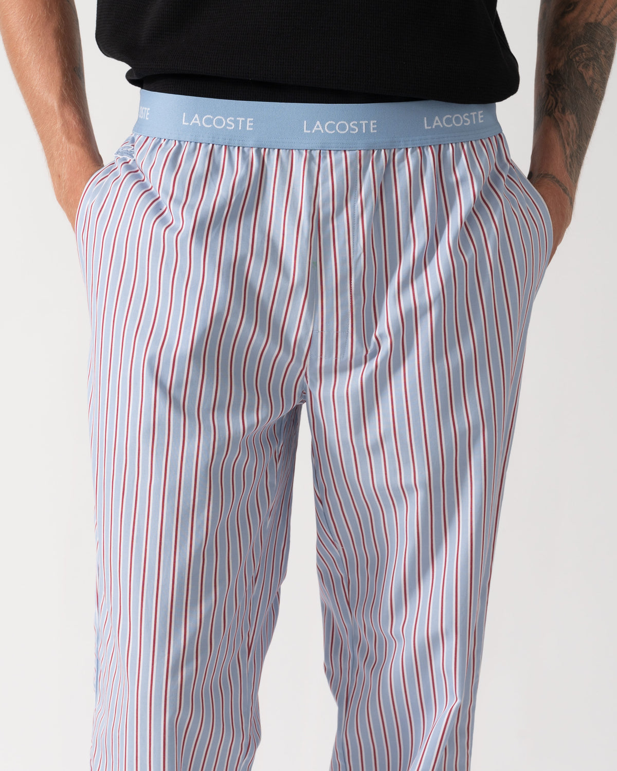Lacoste Striped Poplin Loungeware Mens Pyjama Pants - Aphylla/White/Bordeaux UZI