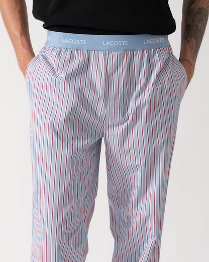 Lacoste Striped Poplin Loungeware Mens Pyjama Pants - Aphylla/White/Bordeaux UZI