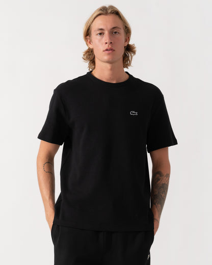 Front of the Lacoste Waffled Cotton Mens Loungewear T-Shirt - Black 031