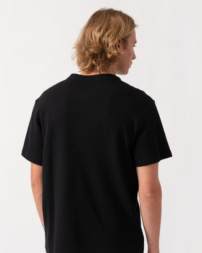 Back of the Lacoste Waffled Cotton Mens Loungewear T-Shirt - Black 031