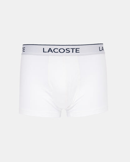 Lacoste 3-Pack Contrast Stripe Stretch Cotton Mens Trunks - White 001
