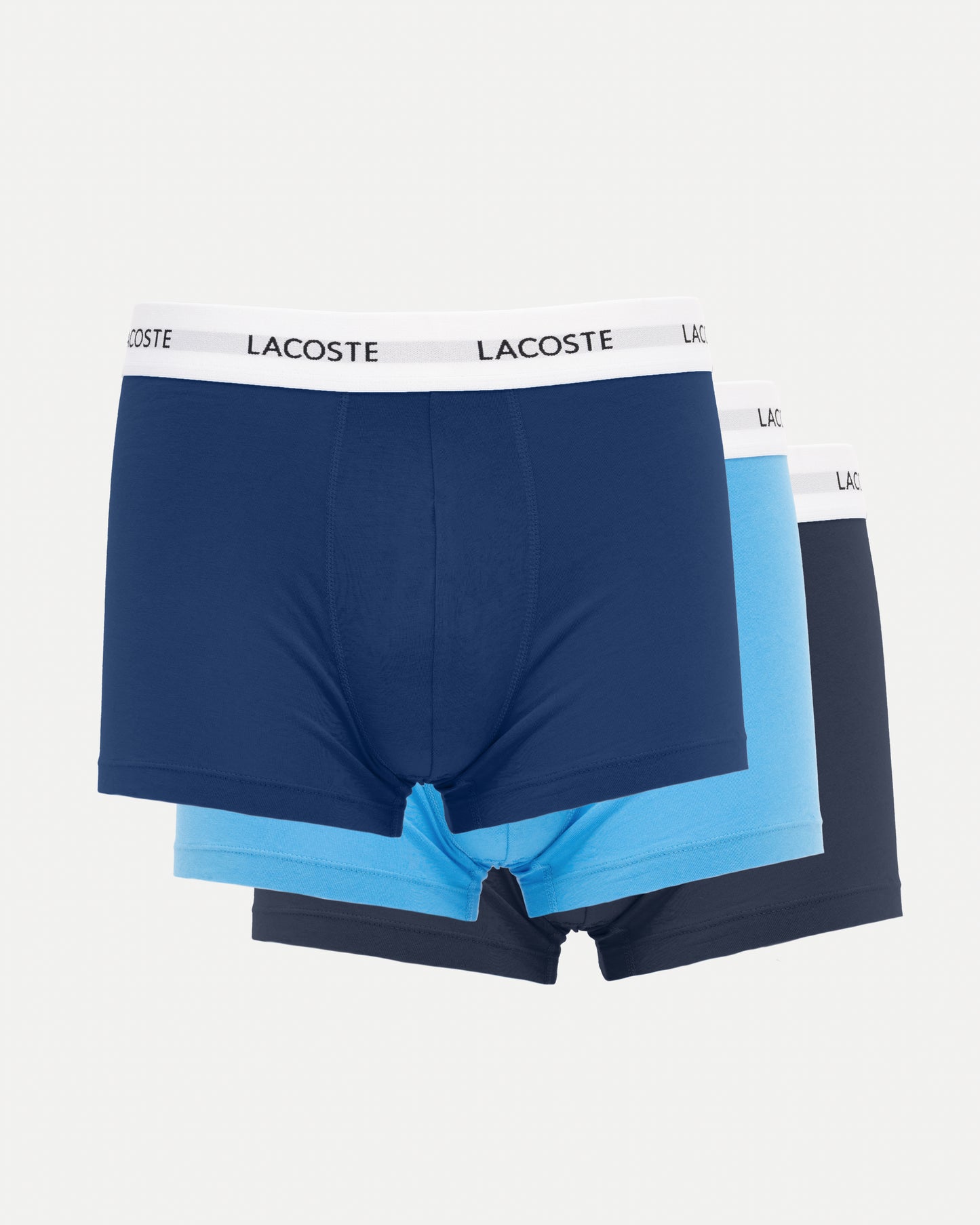 Lacoste 3-Pack Duo Waistband Stretch Cotton Mens Trunks - Methylene/Argentine Blue-Navy Blue 9CI