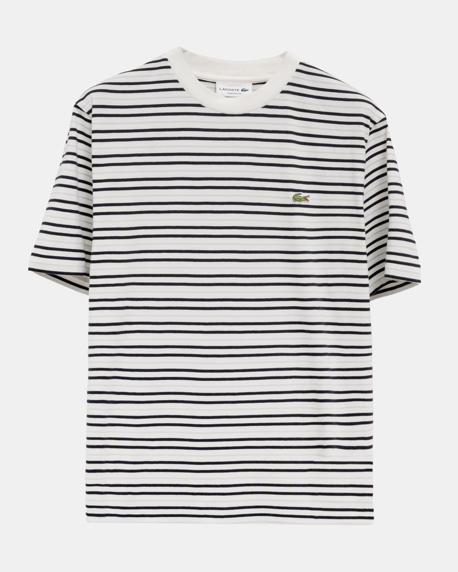 Lacoste Mens Stripe Classic Fit T-Shirt - Blackbird/Flour flat lay