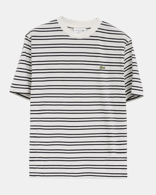 Lacoste Mens Stripe Classic Fit T-Shirt - Blackbird/Flour flat lay