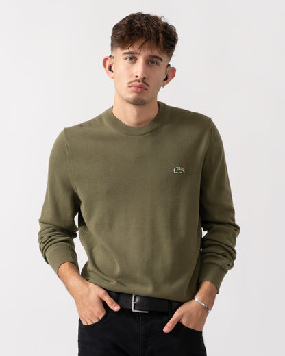 Lacoste Mens Organic Cotton Crew Neck Sweater - Olive E9F