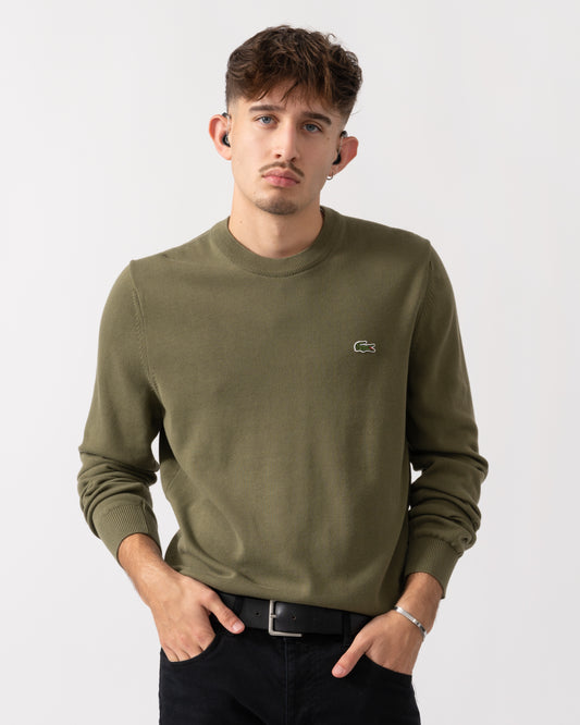 Lacoste Mens Organic Cotton Crew Neck Sweater - Olive E9F