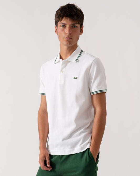 Lacoste Mens Tipped Polo Shirt - White 001 - CHO - Designer Mens Short Sleeve Polo Shirts