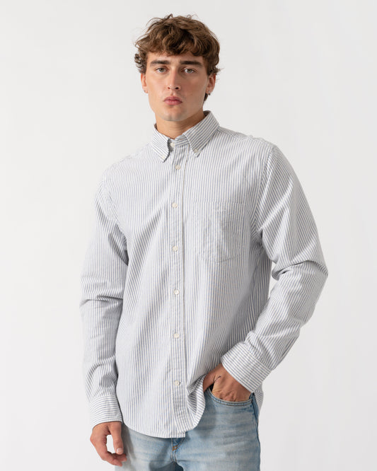 GANT Mens Regular Fit Brushed Oxford Stripe Shirt - 435 Crisp Blue | CHO | Designer Mens Long Sleeve Shirts
