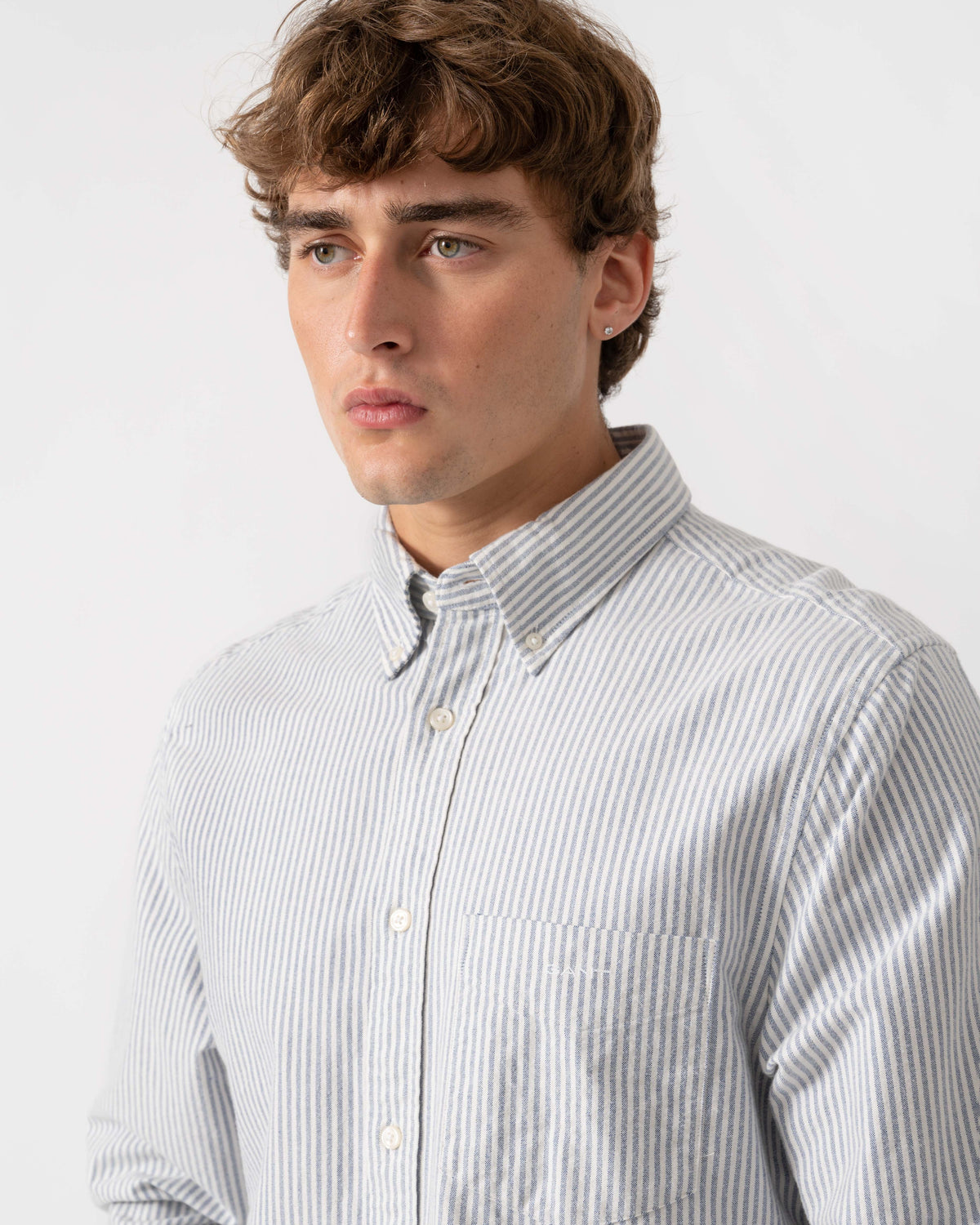 GANT Mens Regular Fit Brushed Oxford Stripe Shirt - 435 Crisp Blue | CHO | Designer Mens Long Sleeve Shirts