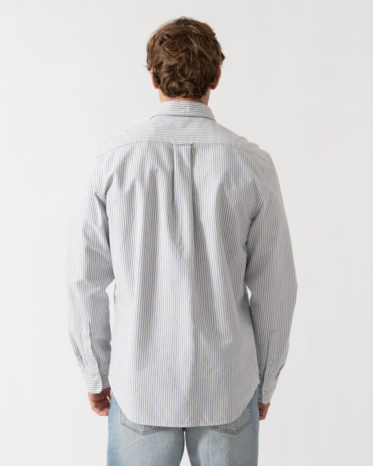 GANT Mens Regular Fit Brushed Oxford Stripe Shirt - 435 Crisp Blue | CHO | Designer Mens Long Sleeve Shirts