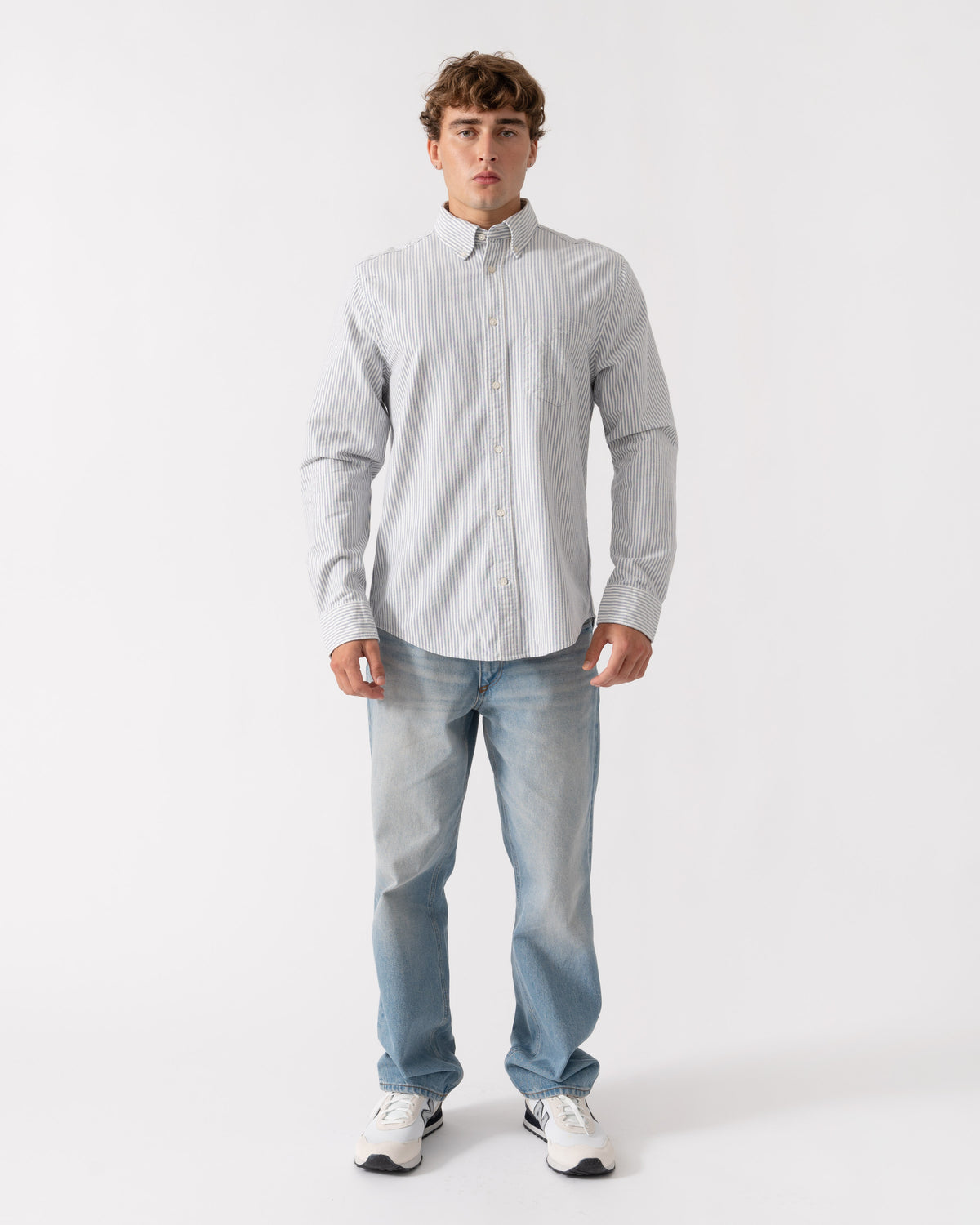 GANT Mens Regular Fit Brushed Oxford Stripe Shirt - 435 Crisp Blue | CHO | Designer Mens Long Sleeve Shirts