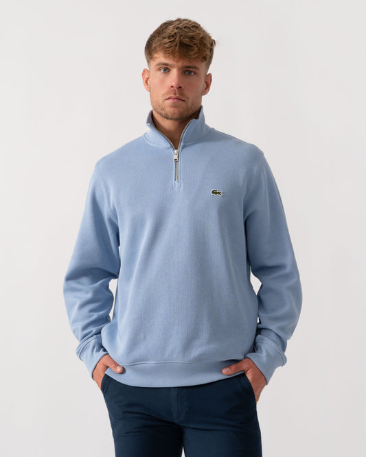 Man wearing Lacoste Zippered Stand-Up Collar Cotton Sweatshirt in Aphylla AEY - Main