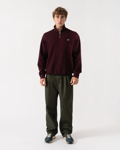Outfit shot of Lacoste Mens Zippered Stand-Up Collar Cotton Sweatshirt - Chestnut Brown 3KE