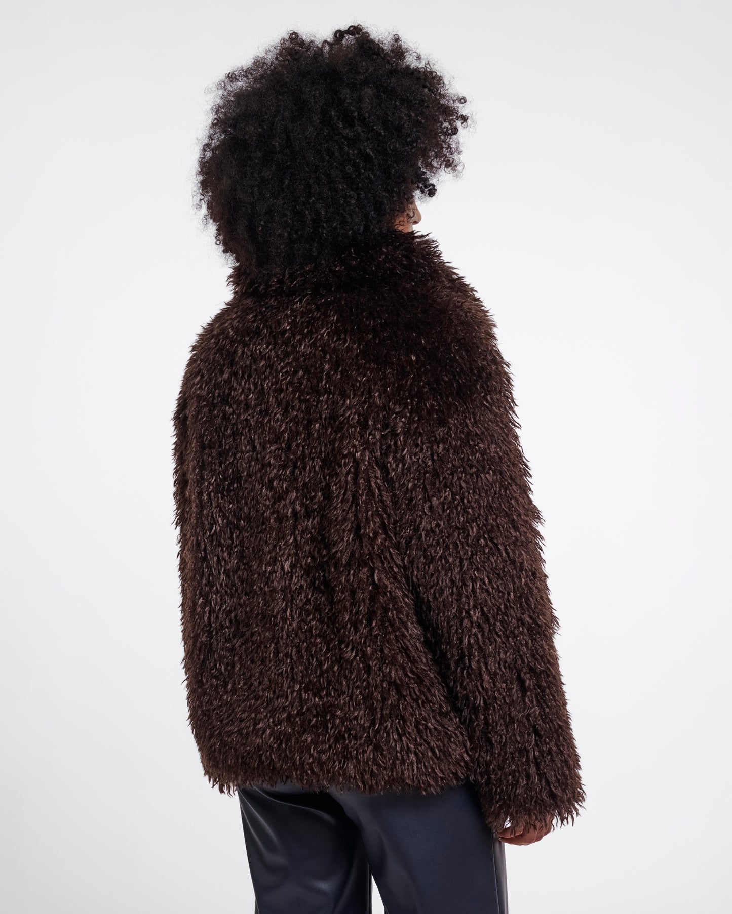 Rino & Pelle Lias Womens Faux Fur Jacket With Revere Collar - Coffee Roast | CHO | Designer Womens faux fur jacket