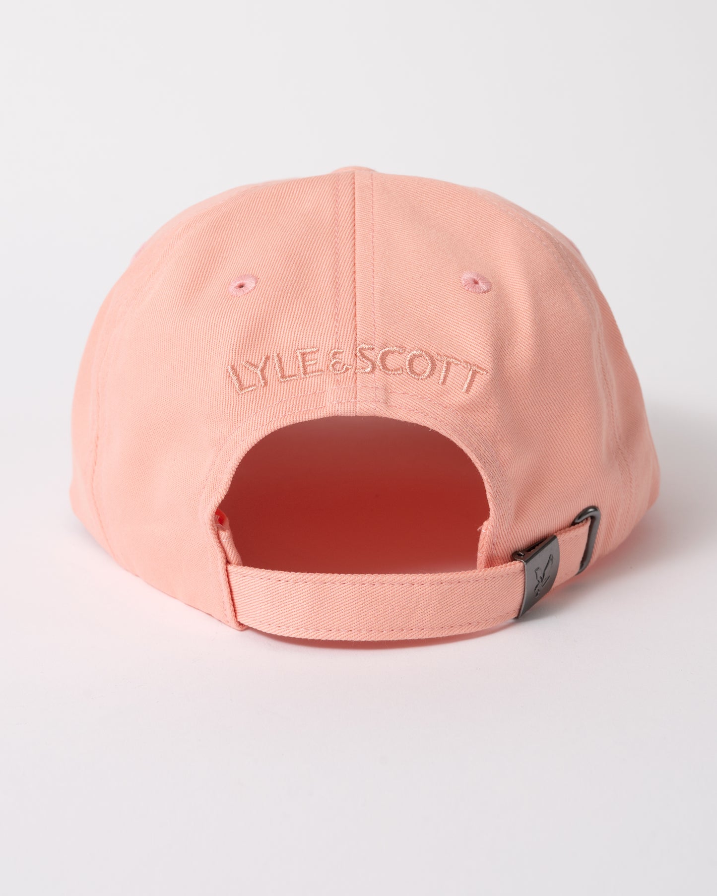 back of Lyle & Scott Baseball Cap in Y120 Pink Grapefruit