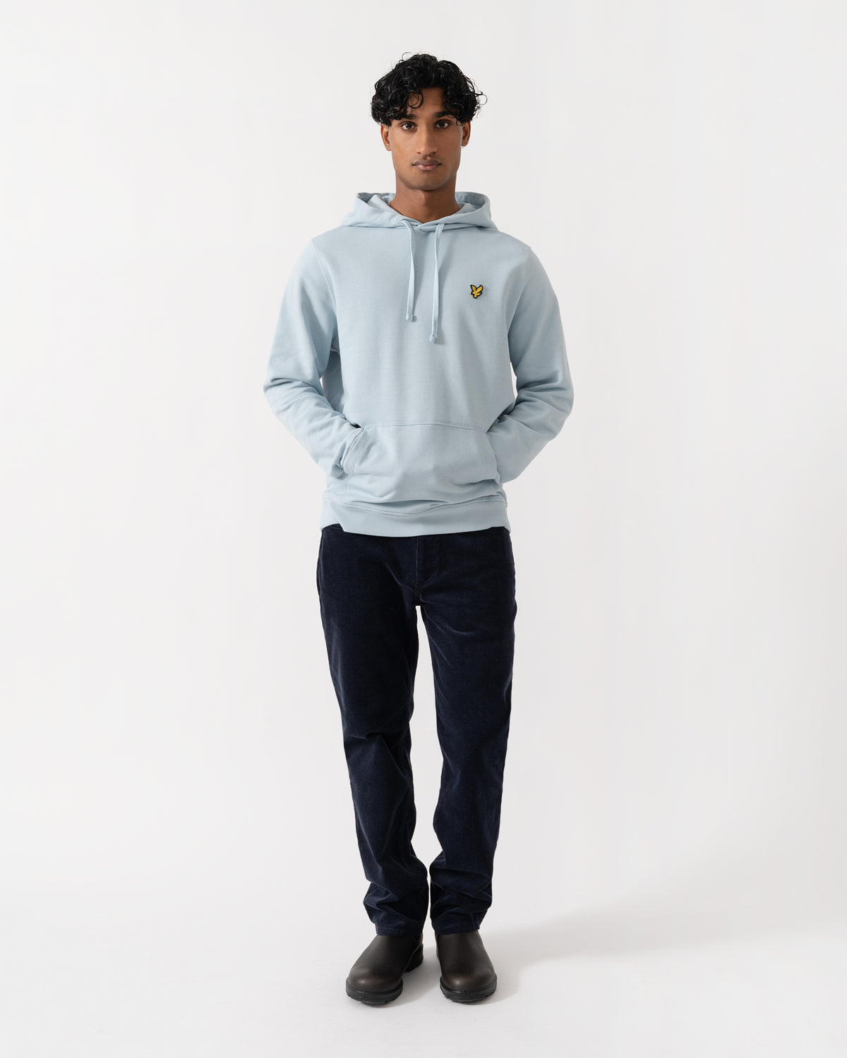 Outfit shot of Lyle & Scott Pullover Mens Hoodie - W596 Opal Blue