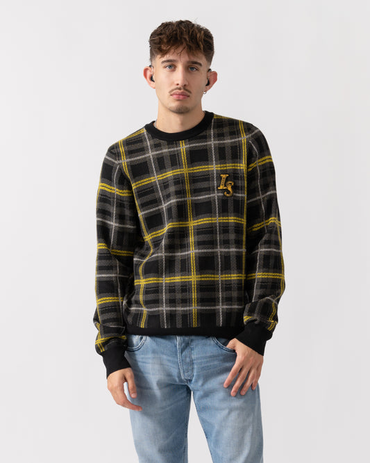 Lyle & Scott Ribbed Jacquard Tartan Crew Neck - Z865 Jet Black