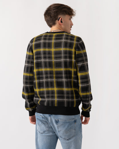 Lyle & Scott Ribbed Jacquard Tartan Crew Neck - Z865 Jet Black