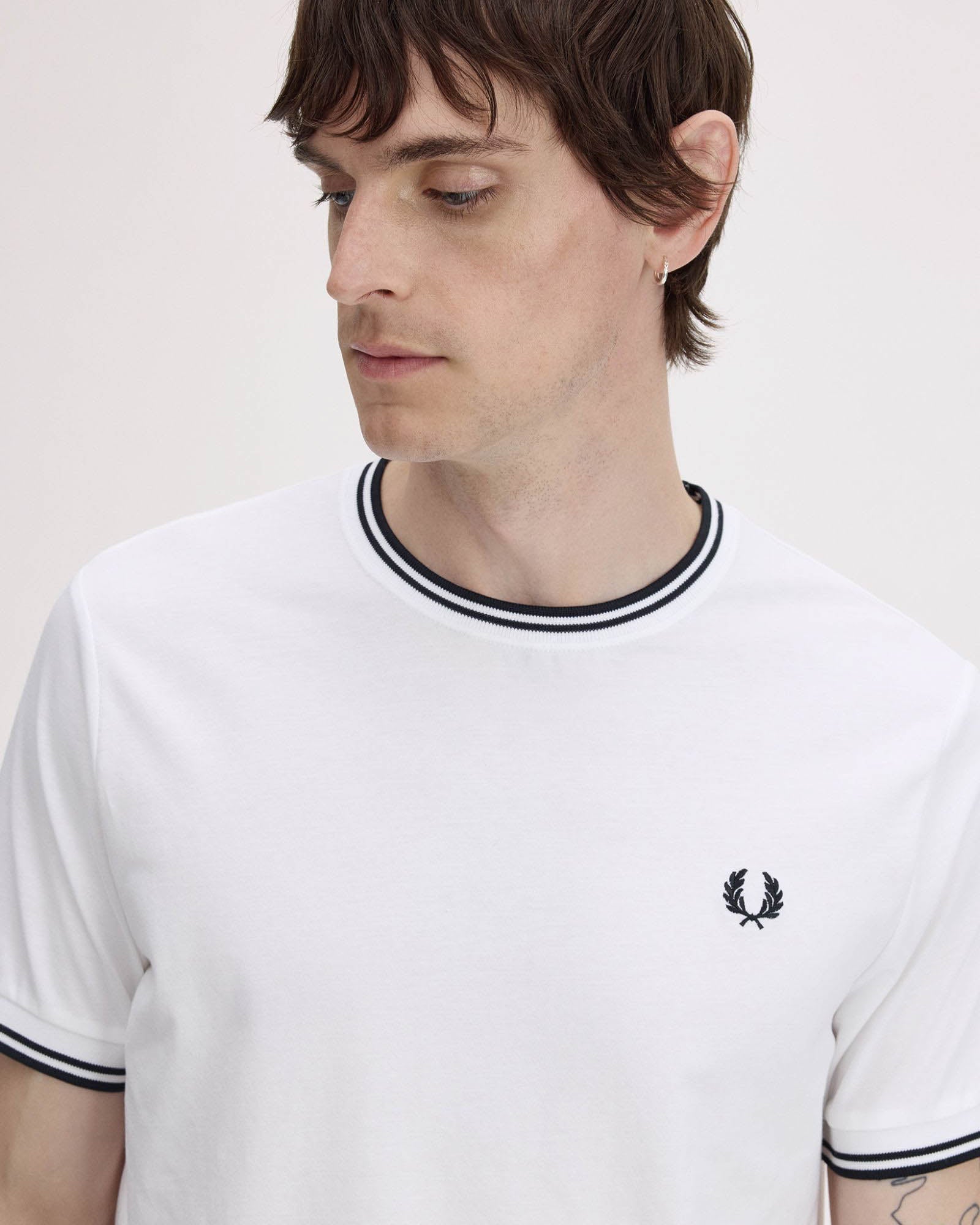 Fred Perry Mens Twin Tipped T-Shirt - White 100 front detail