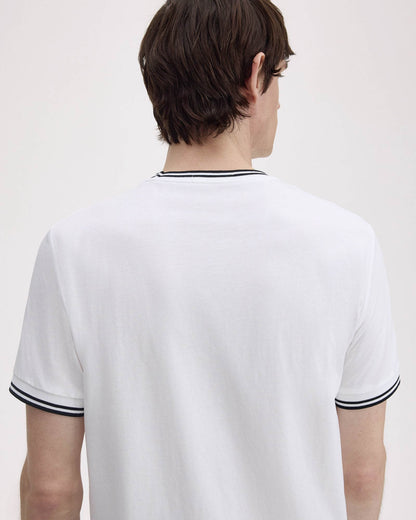 Fred Perry Mens Twin Tipped T-Shirt - White 100 back detail