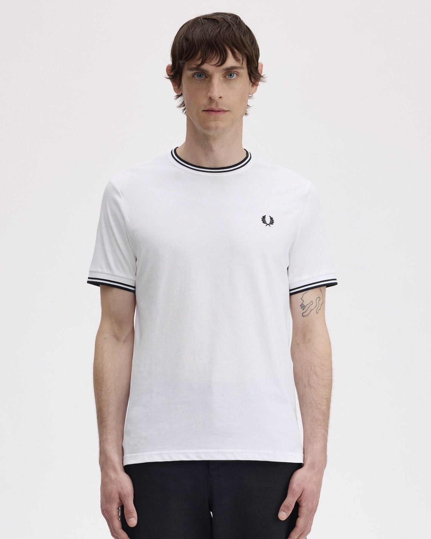 Fred Perry Mens Twin Tipped T-Shirt - White 100 front