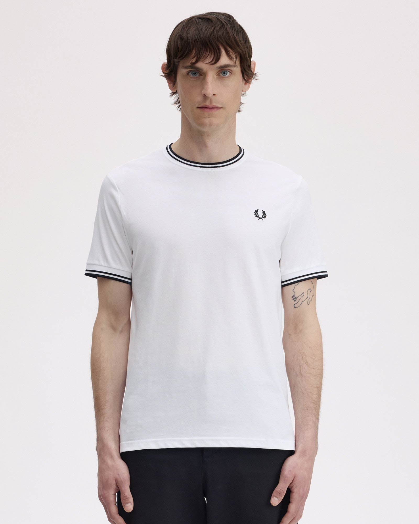 Fred Perry Mens Twin Tipped T-Shirt - White 100 front