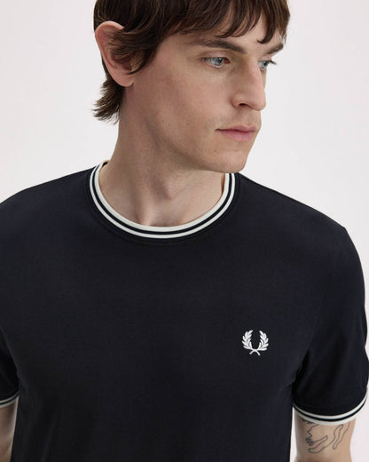 Fred Perry Mens Twin Tipped T-Shirt - Black 102 front detail