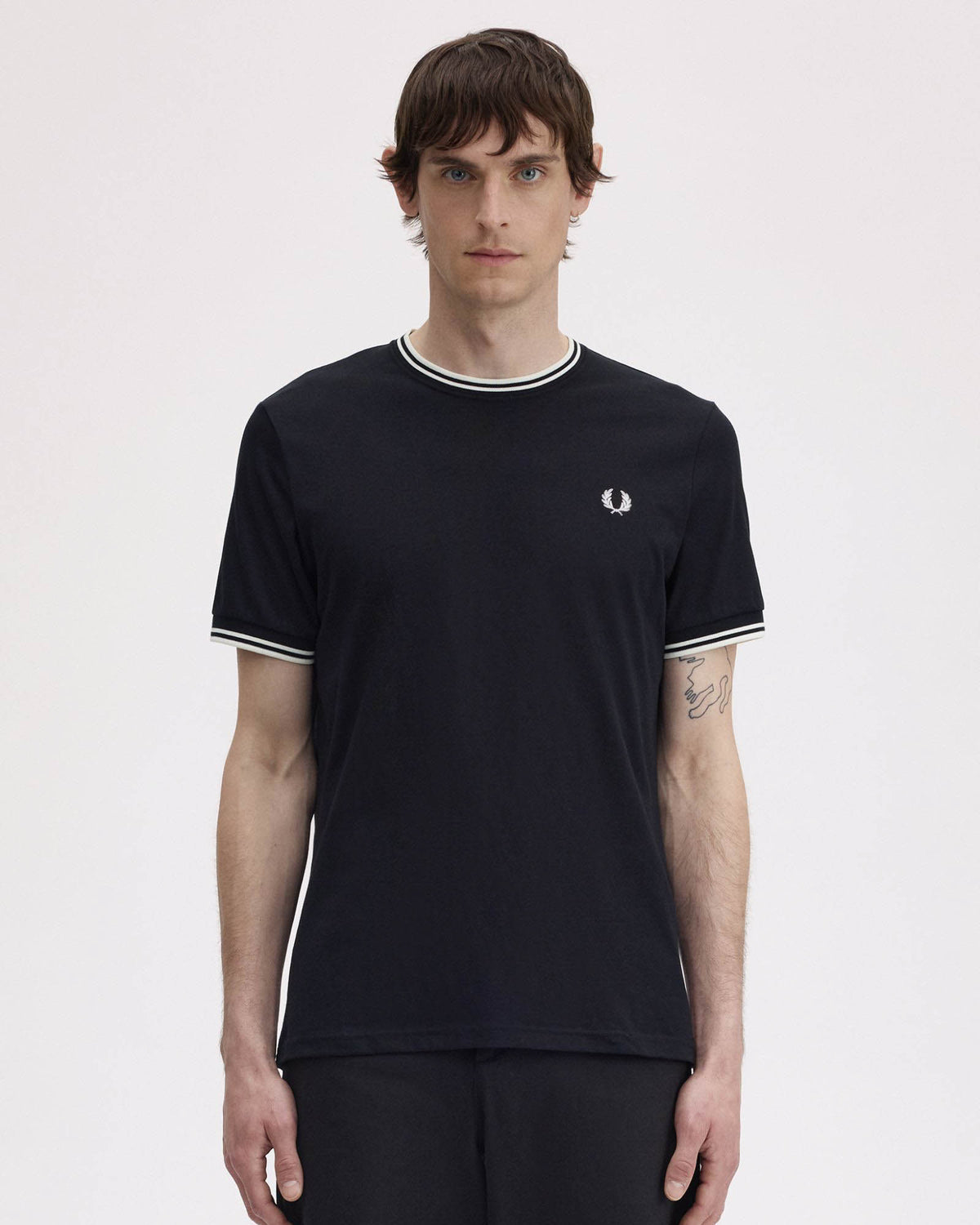 Fred Perry Mens Twin Tipped T-Shirt - Black 102 front