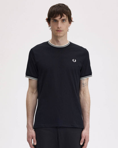 Fred Perry Mens Twin Tipped T-Shirt - Black 102 front