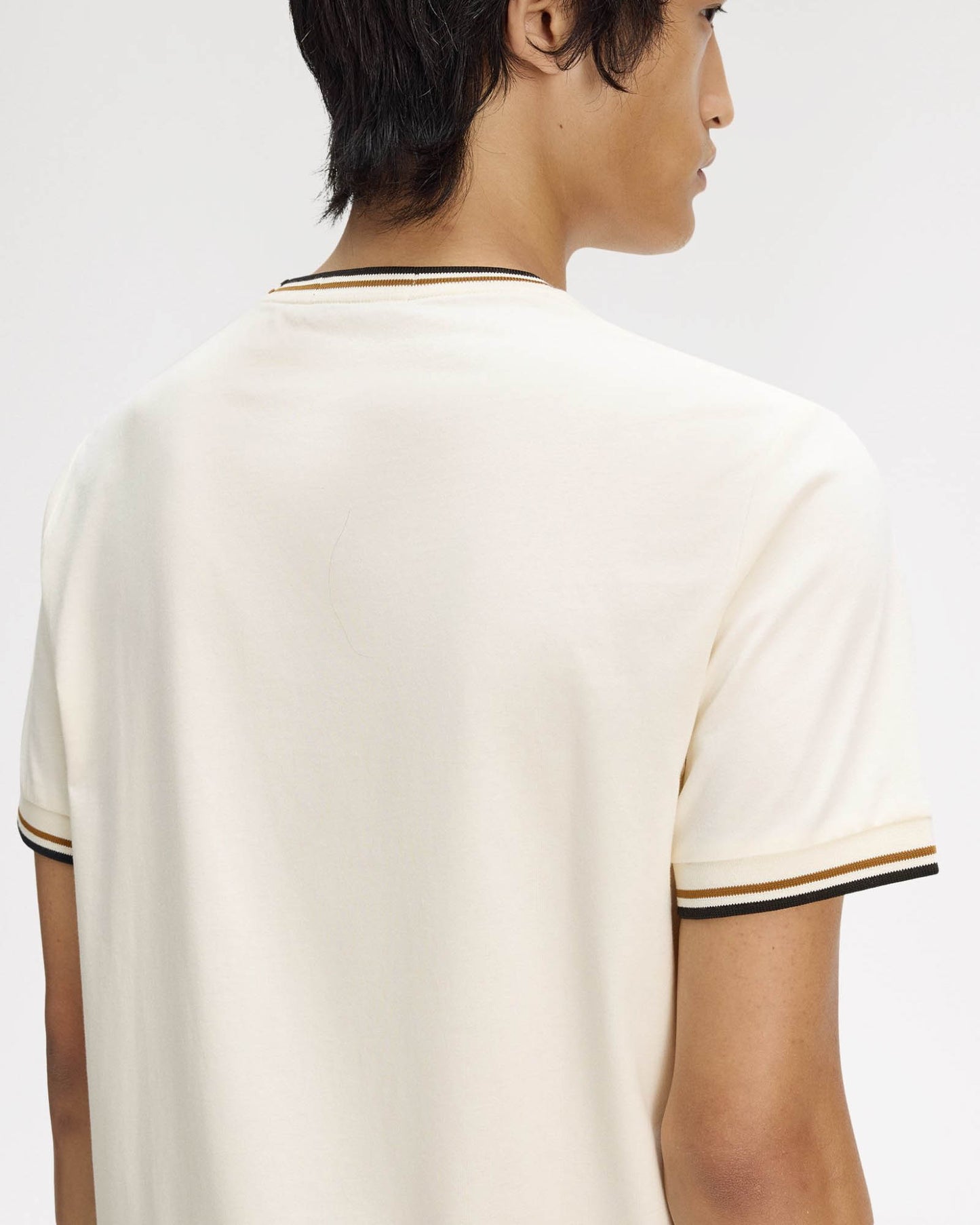 Fred Perry Mens Twin Tipped T-Shirt - Ecru/Dark Caramel/Black 79B | CHO | Designer Mens Short Sleeve T-Shirts & Tops