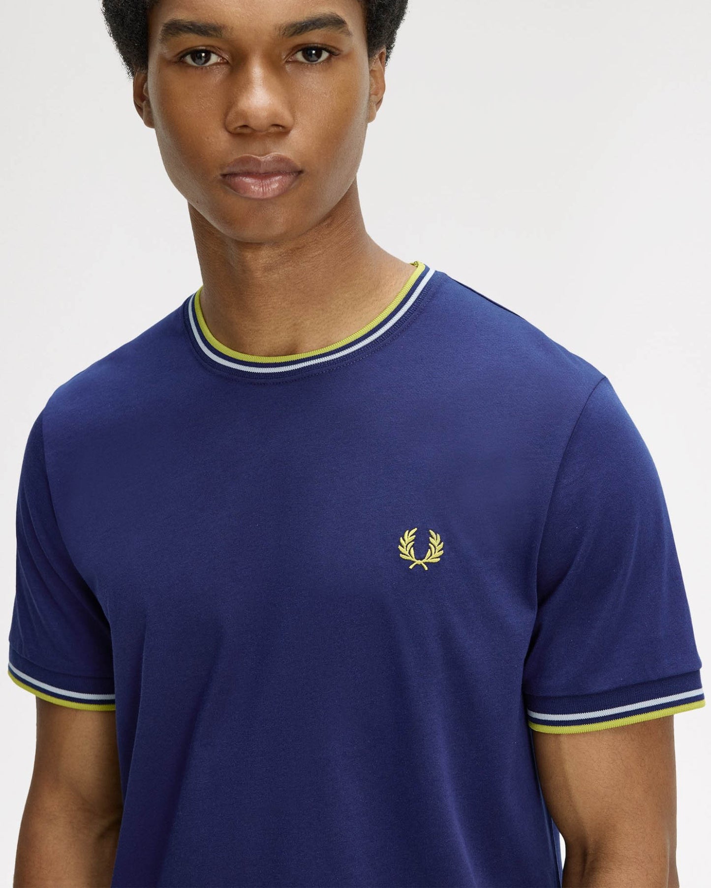Fred Perry Mens Twin Tipped T-Shirt - French Navy/Dusky Blue/Citron 83B | CHO | Designer Mens Short Sleeve T-Shirts & Tops