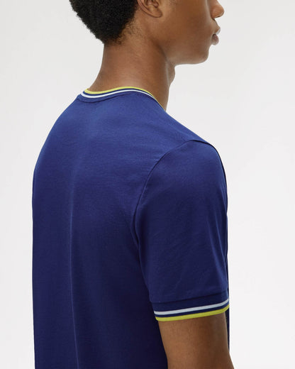 Fred Perry Mens Twin Tipped T-Shirt - French Navy/Dusky Blue/Citron 83B | CHO | Designer Mens Short Sleeve T-Shirts & Tops