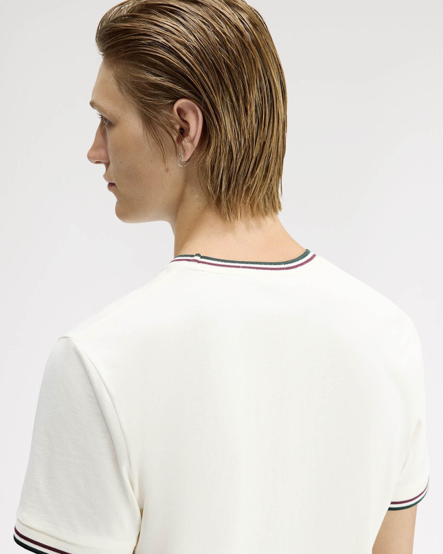 Fred Perry Mens Twin Tipped T-Shirt - Ecru/Oxblood/Grassroots 84A | CHO | Designer Mens Short Sleeve T-Shirts