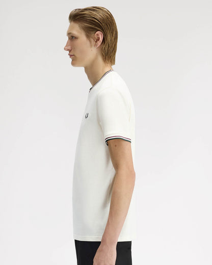 Fred Perry Mens Twin Tipped T-Shirt - Ecru/Oxblood/Grassroots 84A | CHO | Designer Mens Short Sleeve T-Shirts