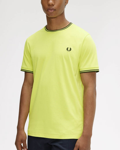 Fred Perry Mens Twin Tipped T-Shirt - Citron/Black/Black 84B | CHO | Designer Mens Short Sleeve T-Shirts & Tops