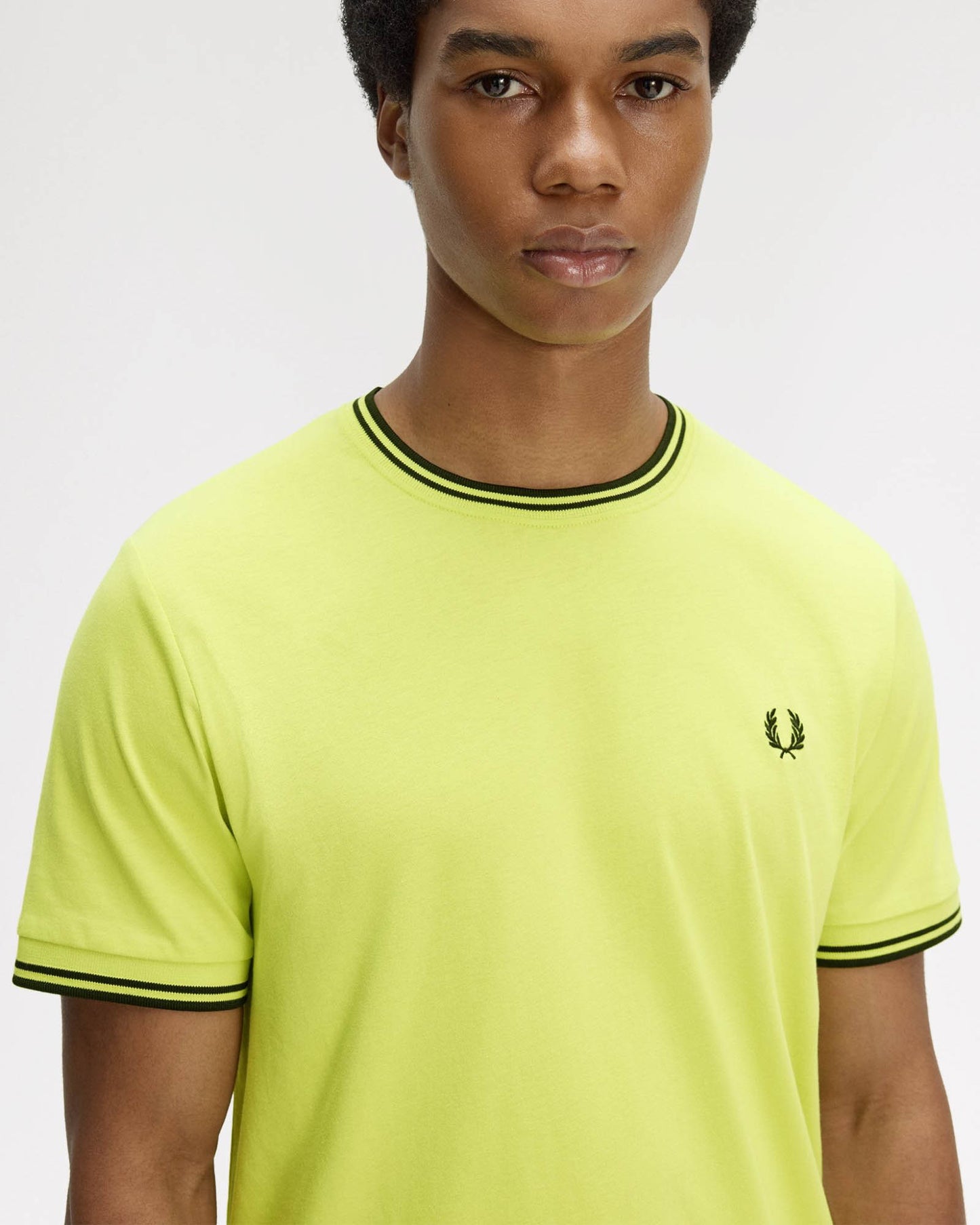 Fred Perry Mens Twin Tipped T-Shirt - Citron/Black/Black 84B | CHO | Designer Mens Short Sleeve T-Shirts & Tops