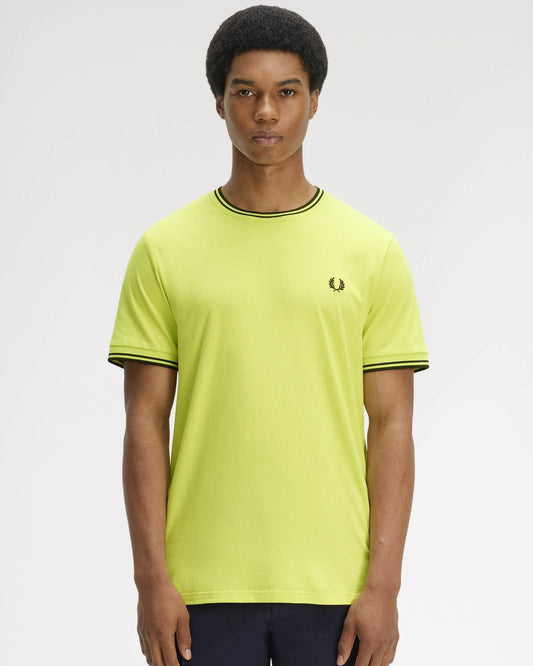 Fred Perry Mens Twin Tipped T-Shirt - Citron/Black/Black 84B | CHO | Designer Mens Short Sleeve T-Shirts & Tops