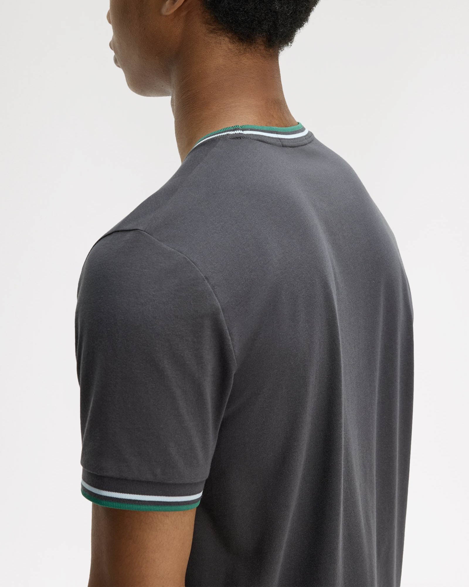 Fred Perry Mens Twin Tipped T - Shirt - Anchor Grey/Light Ice/Sport Green 85B | CHO | Designer Mens Short Sleeve T - Shirts & Tops