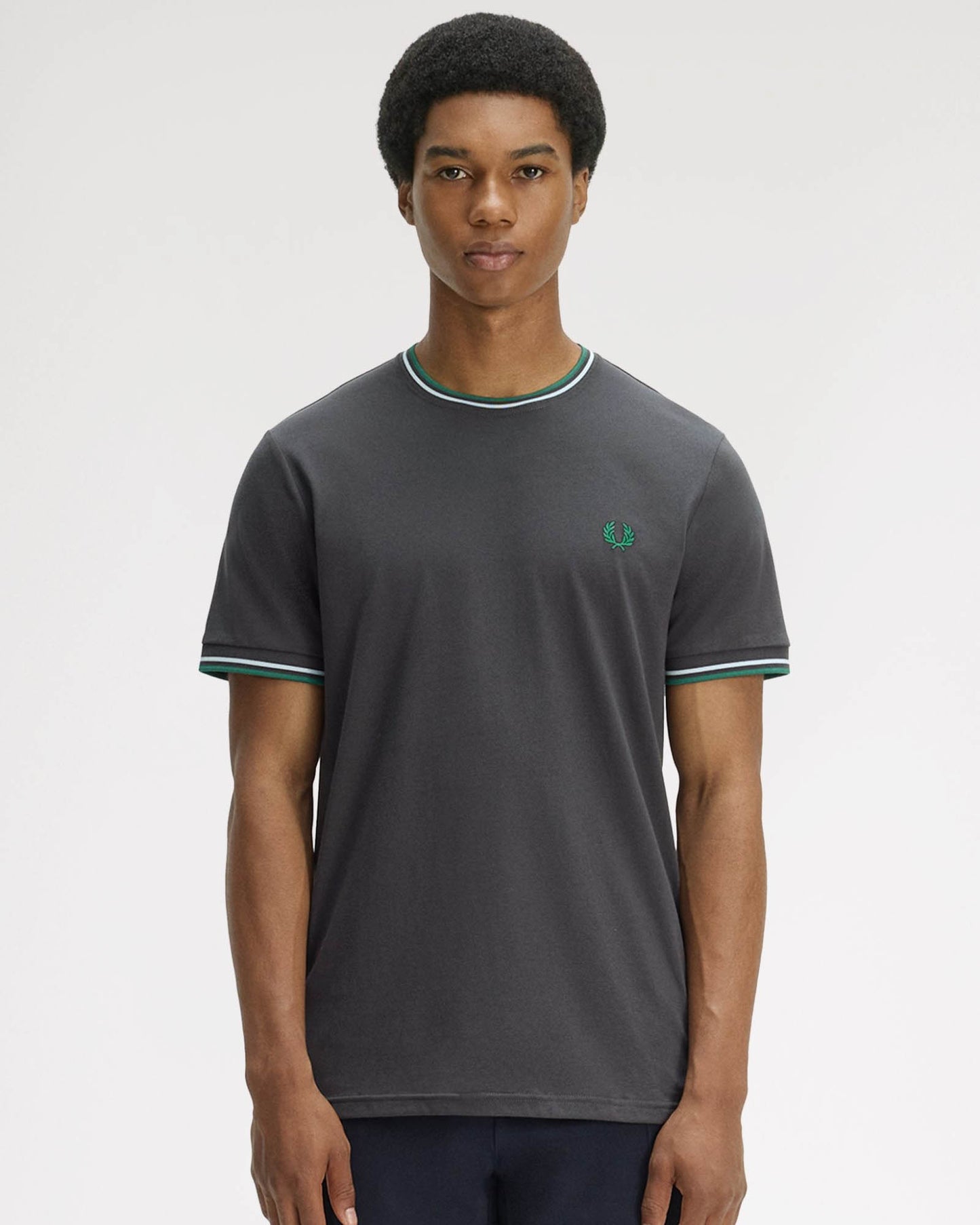 Fred Perry Mens Twin Tipped T - Shirt - Anchor Grey/Light Ice/Sport Green 85B | CHO | Designer Mens Short Sleeve T - Shirts & Tops - Anchor Grey/Light Ice/Sport Green 85B - M - 5063460205441