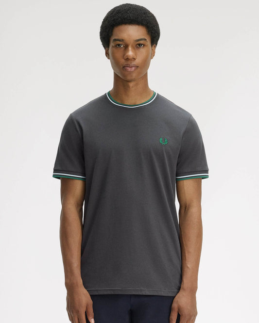 Fred Perry Mens Twin Tipped T-Shirt - Anchor Grey/Light Ice/Sport Green 85B