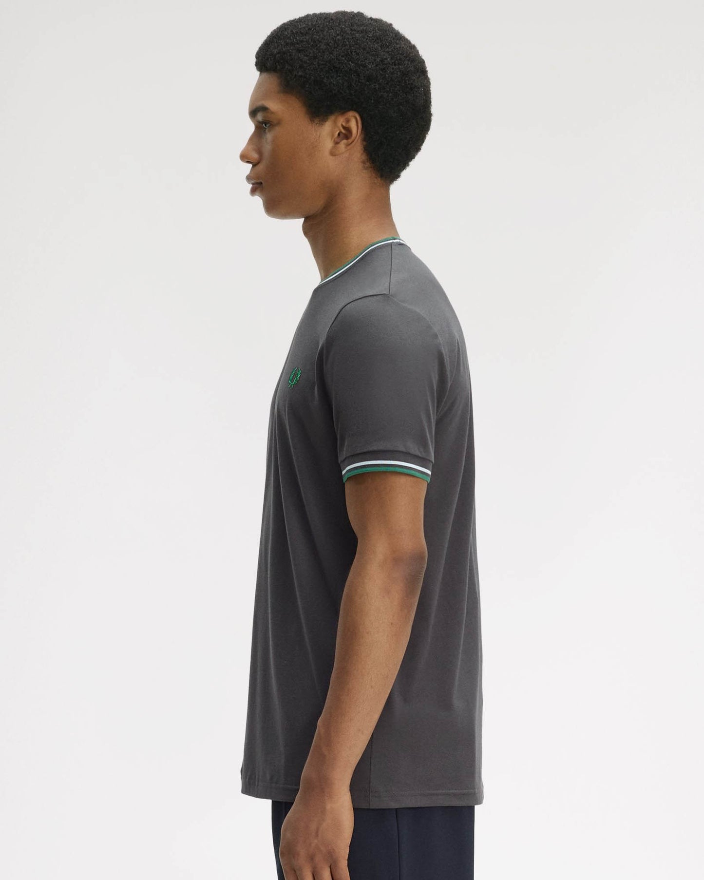 Fred Perry Mens Twin Tipped T - Shirt - Anchor Grey/Light Ice/Sport Green 85B | CHO | Designer Mens Short Sleeve T - Shirts & Tops